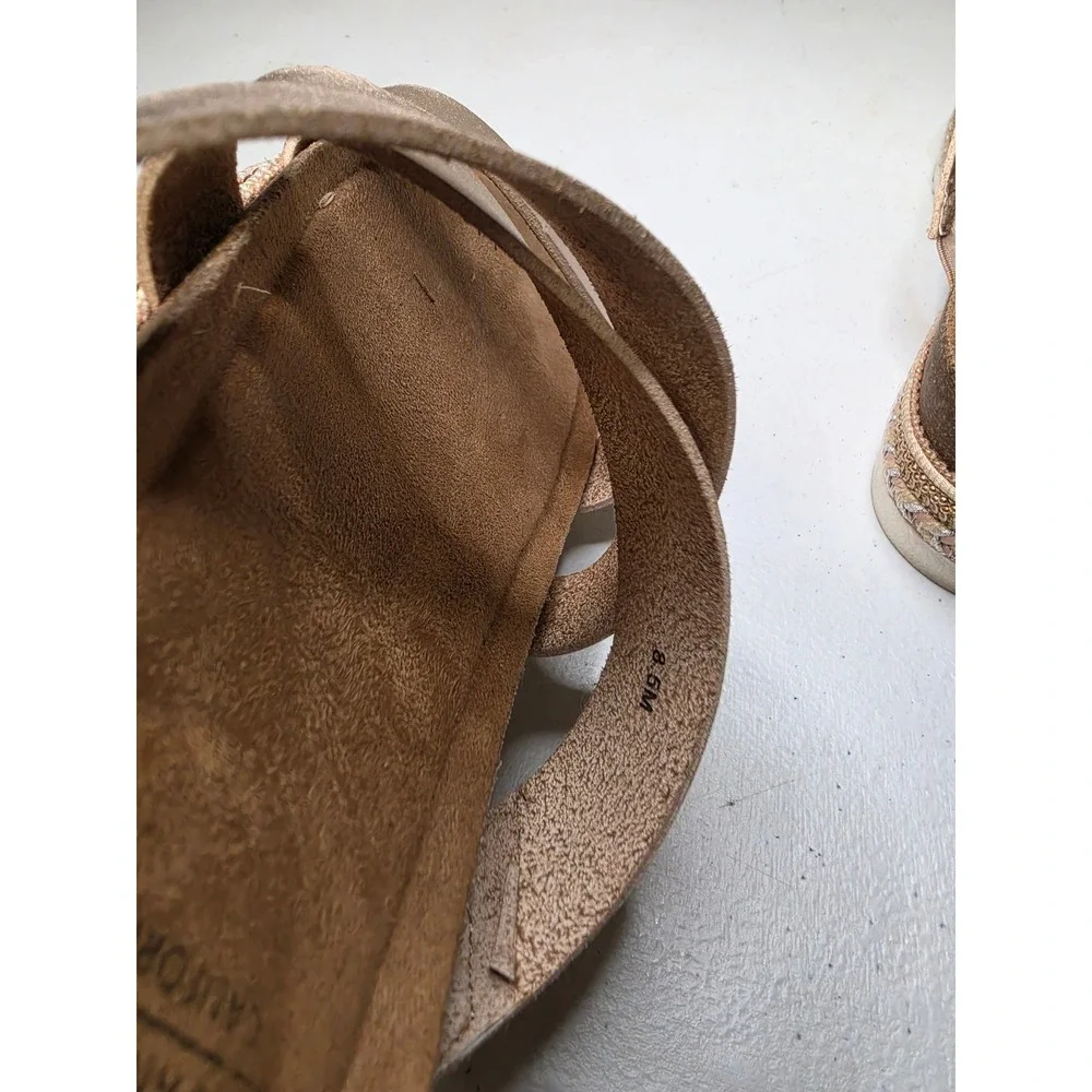 Jellypop Rose Gold Metallic Platform Wedge Sandals Women 8.5 Braided Trim Slide